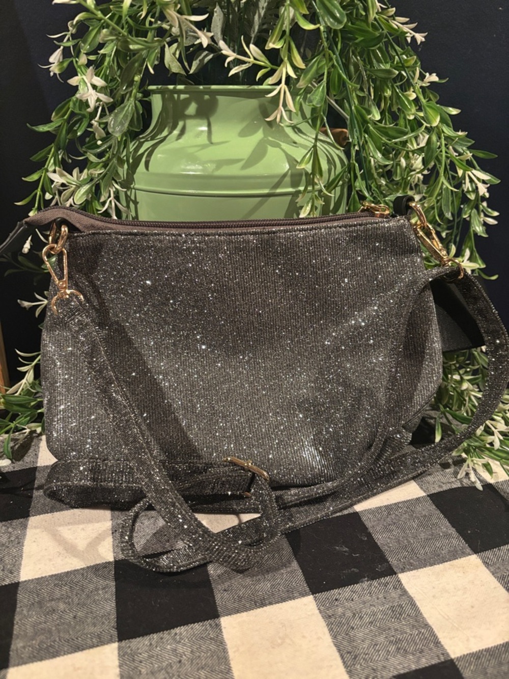 Glitter Crossbody Shoulder Bag - Sparkling Black